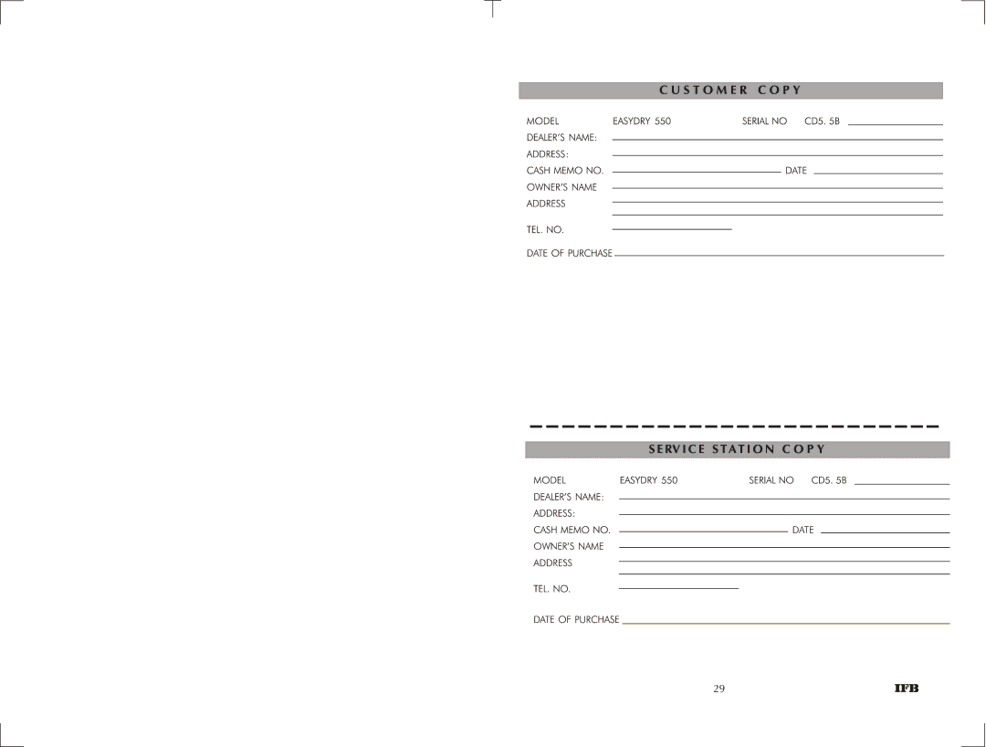 IFB Appliances 550 manual 