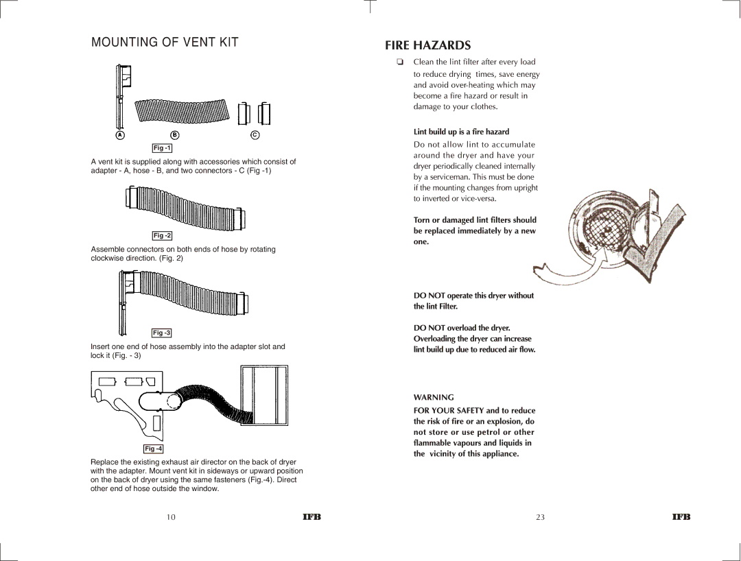 IFB Appliances 550 manual Mounting of Vent KIT 