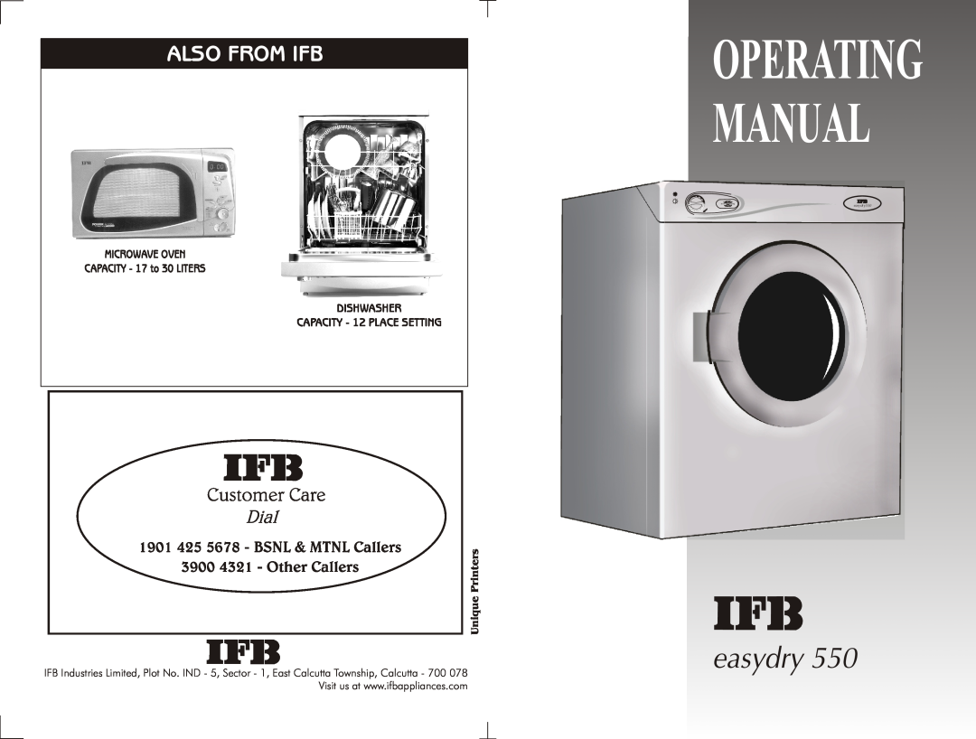 IFB Appliances manual Manual, Operating, maxidry, Also From Ifb, MICROWAVE OVEN CAPACITY - 17 to 30 LITERS, Maxidry550 