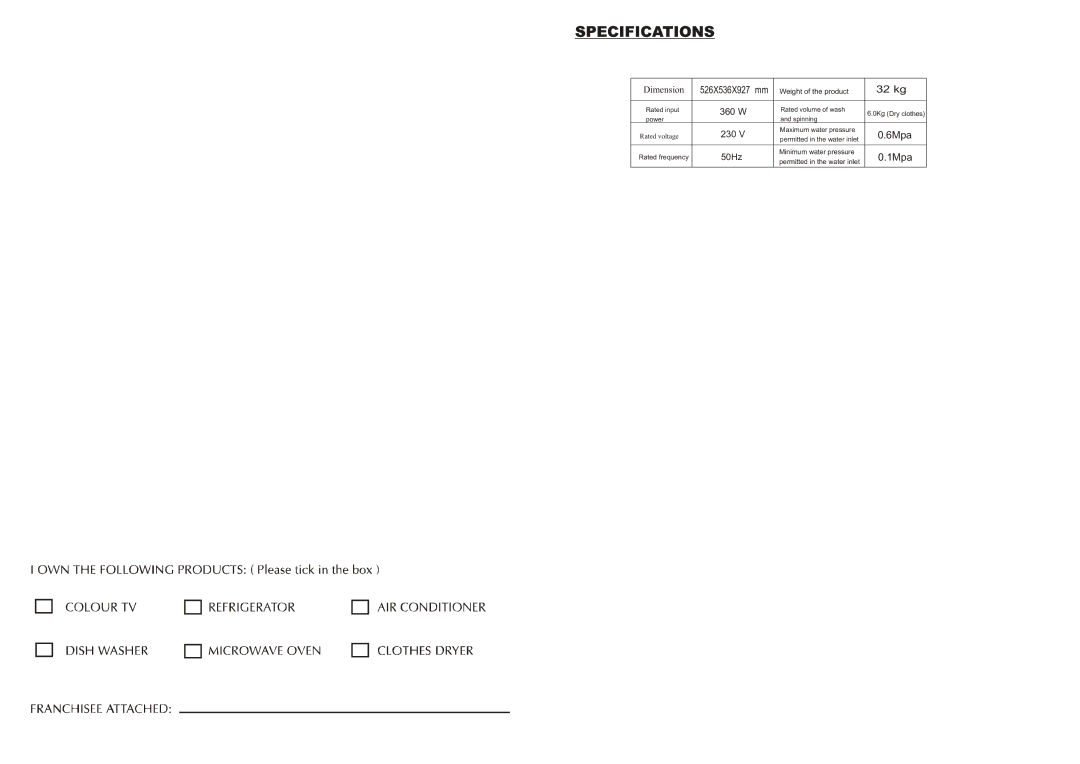 IFB Appliances AW60-9021 operation manual 32 kg 