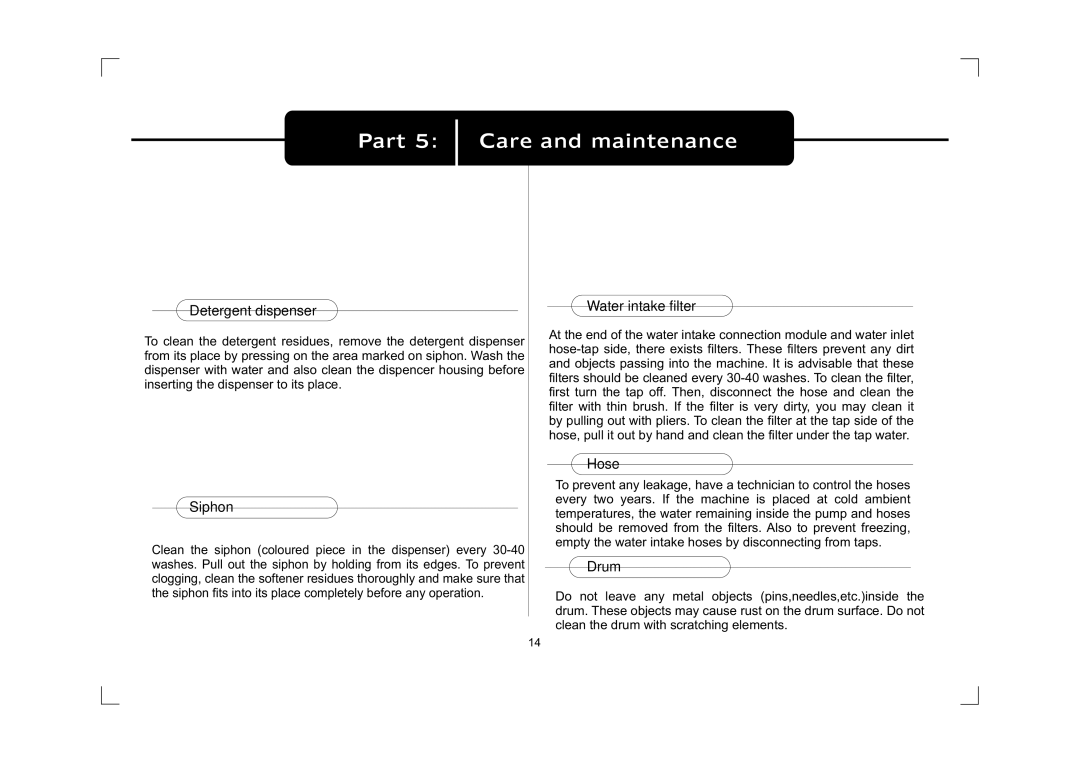 IFB Appliances Digital 7kg manual Part Care and maintenance 