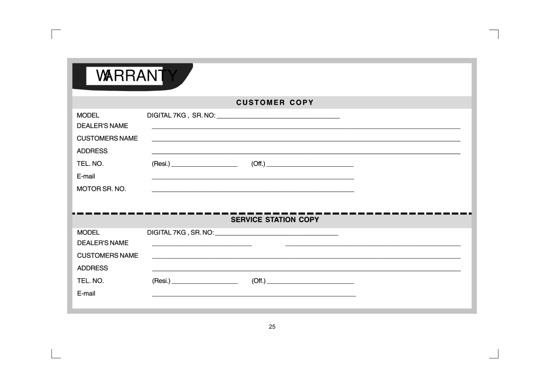 IFB Appliances Digital 7kg manual Warranty 