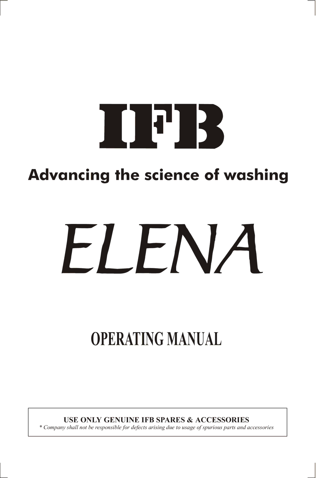 IFB Appliances ELENA manual Operating Manual 