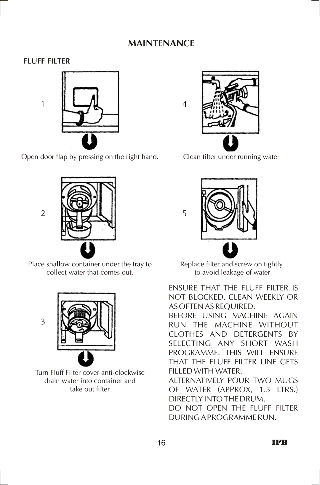 IFB Appliances ELENA manual Maintenance, Fluff Filter 