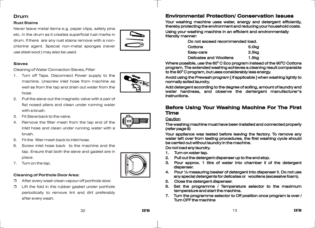 IFB Appliances Elite 5 KG manual Drum, Environmental Protection/ Conservation Issues 