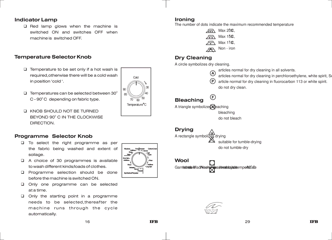 IFB Appliances Elite 5 KG manual Indicator Lamp, Ironing, Temperature Selector Knob, Dry Cleaning, Bleaching, Wool 