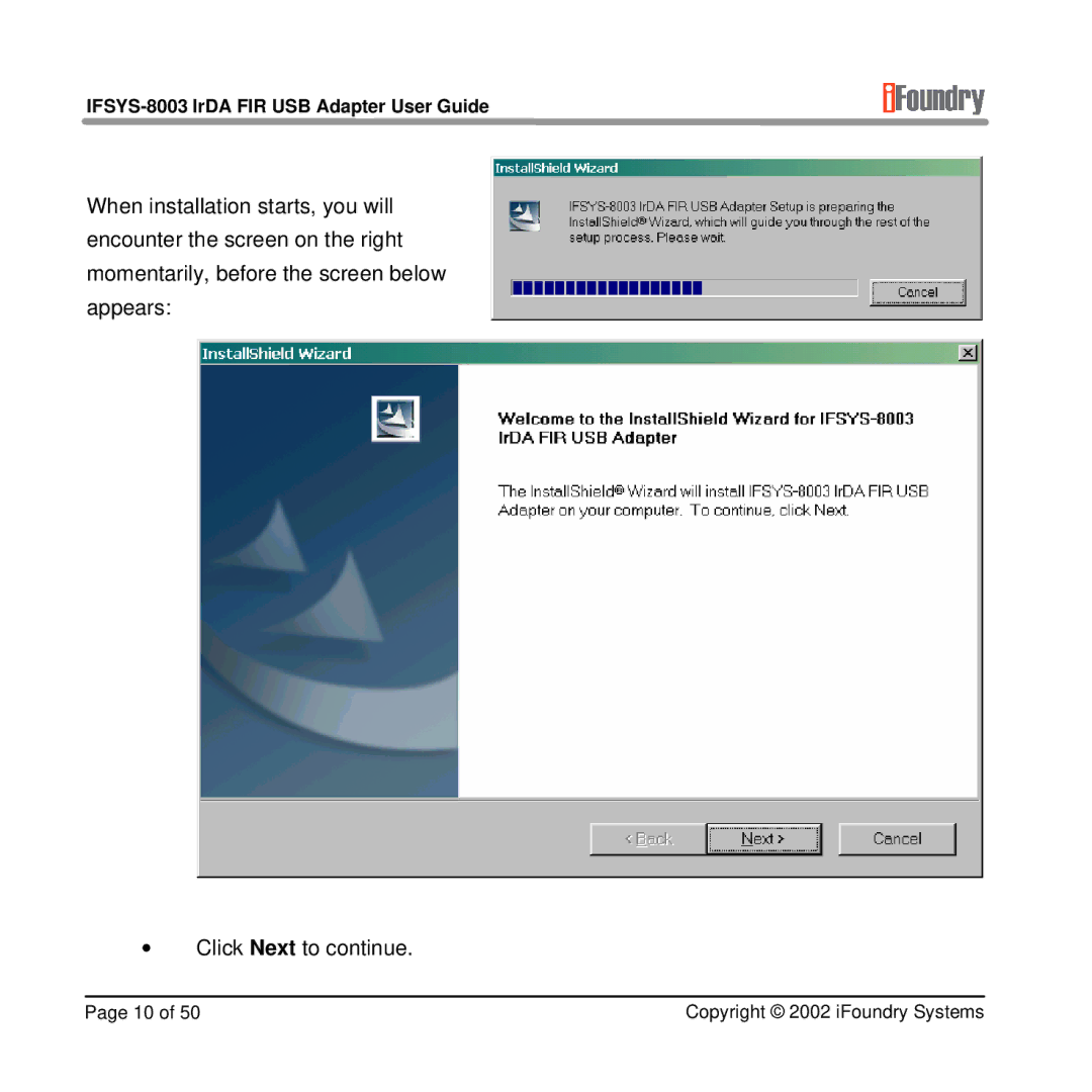 IFoundry Systems manual IFSYS-8003 IrDA FIR USB Adapter User Guide 