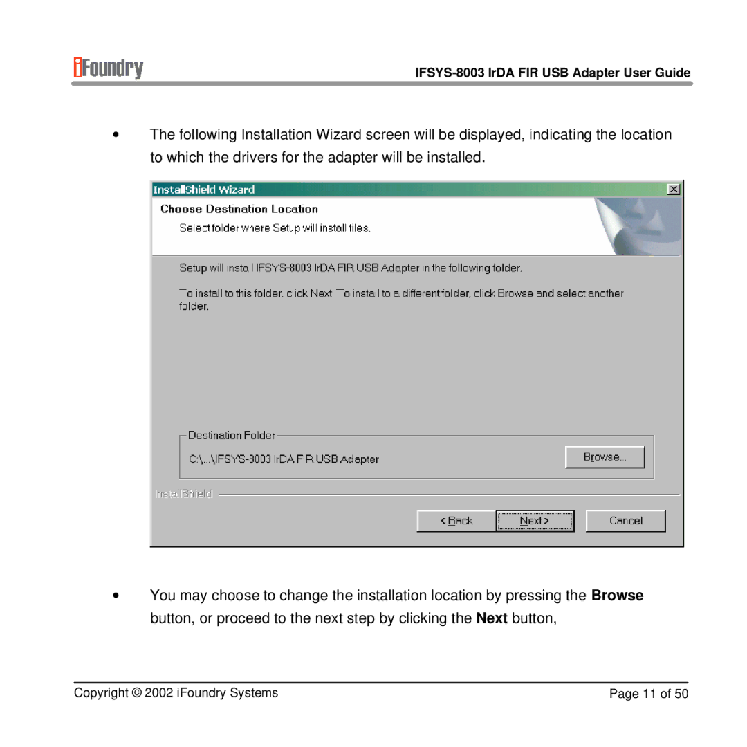 IFoundry Systems manual IFSYS-8003 IrDA FIR USB Adapter User Guide 