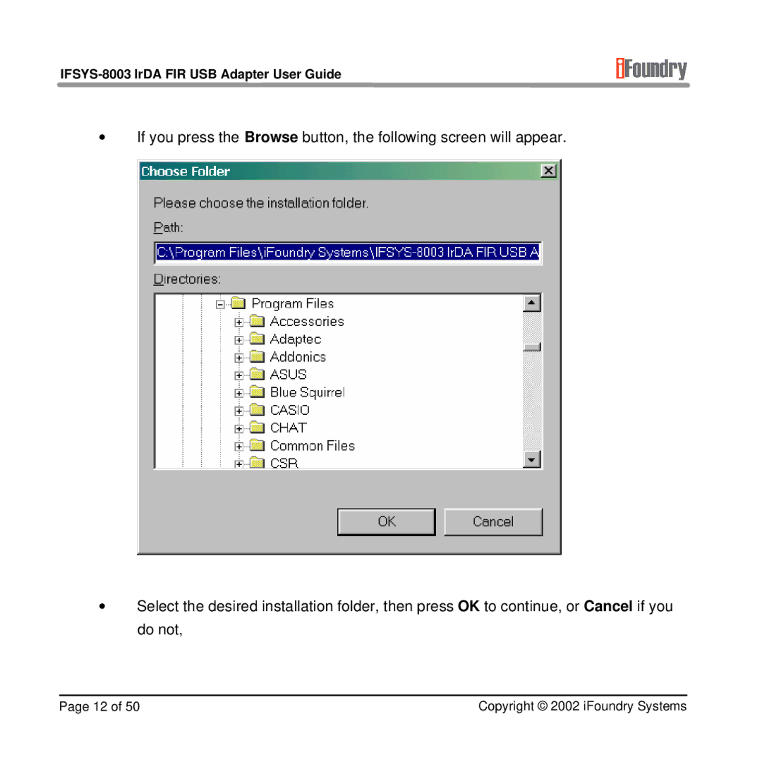 IFoundry Systems manual IFSYS-8003 IrDA FIR USB Adapter User Guide 