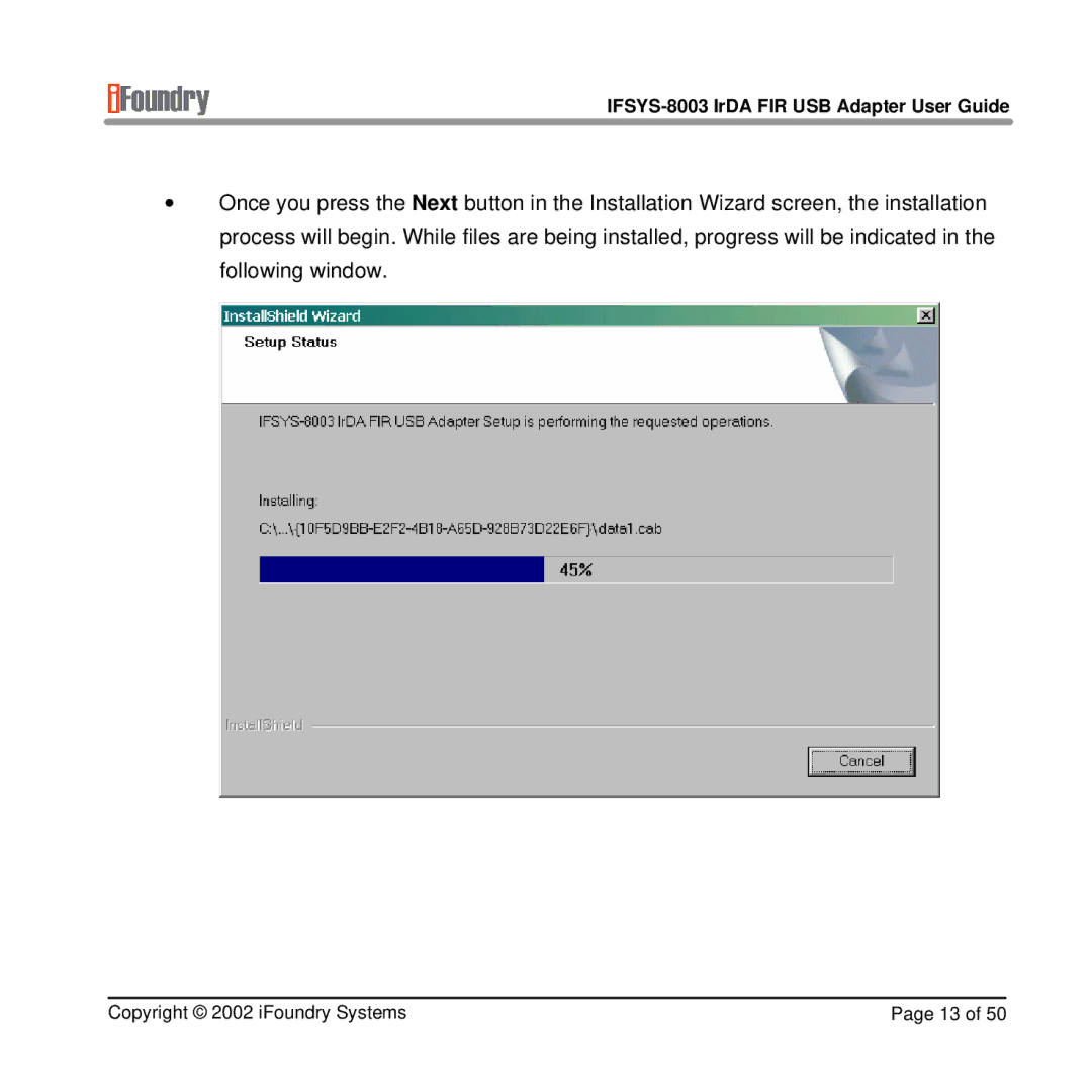 IFoundry Systems manual IFSYS-8003 IrDA FIR USB Adapter User Guide 