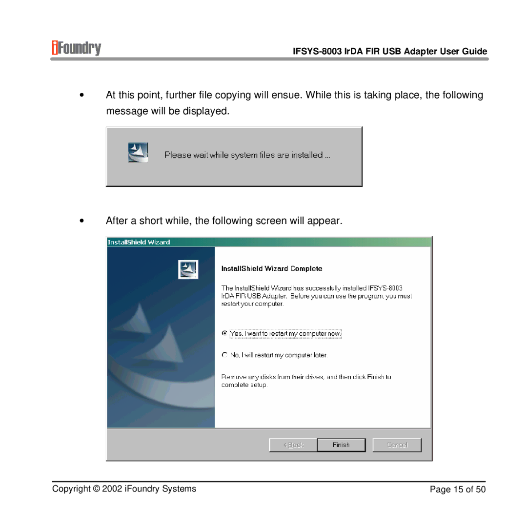 IFoundry Systems manual IFSYS-8003 IrDA FIR USB Adapter User Guide 