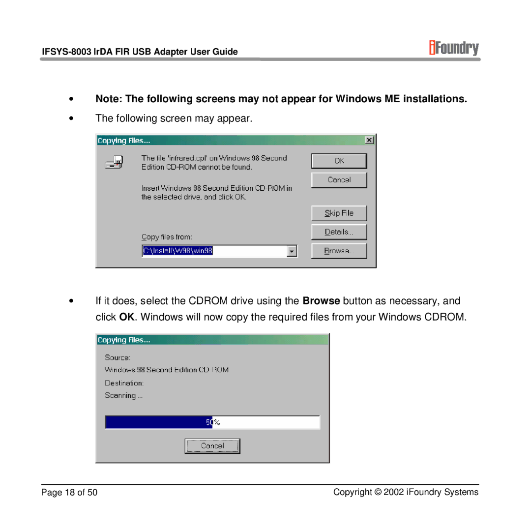 IFoundry Systems manual IFSYS-8003 IrDA FIR USB Adapter User Guide 