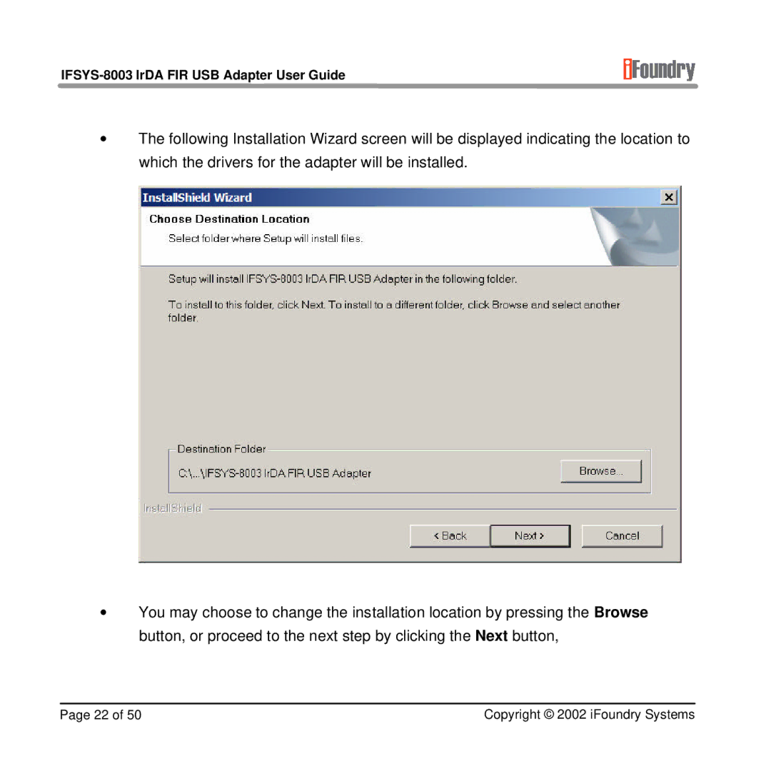 IFoundry Systems manual IFSYS-8003 IrDA FIR USB Adapter User Guide 