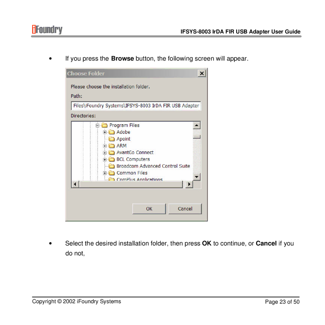 IFoundry Systems manual IFSYS-8003 IrDA FIR USB Adapter User Guide 