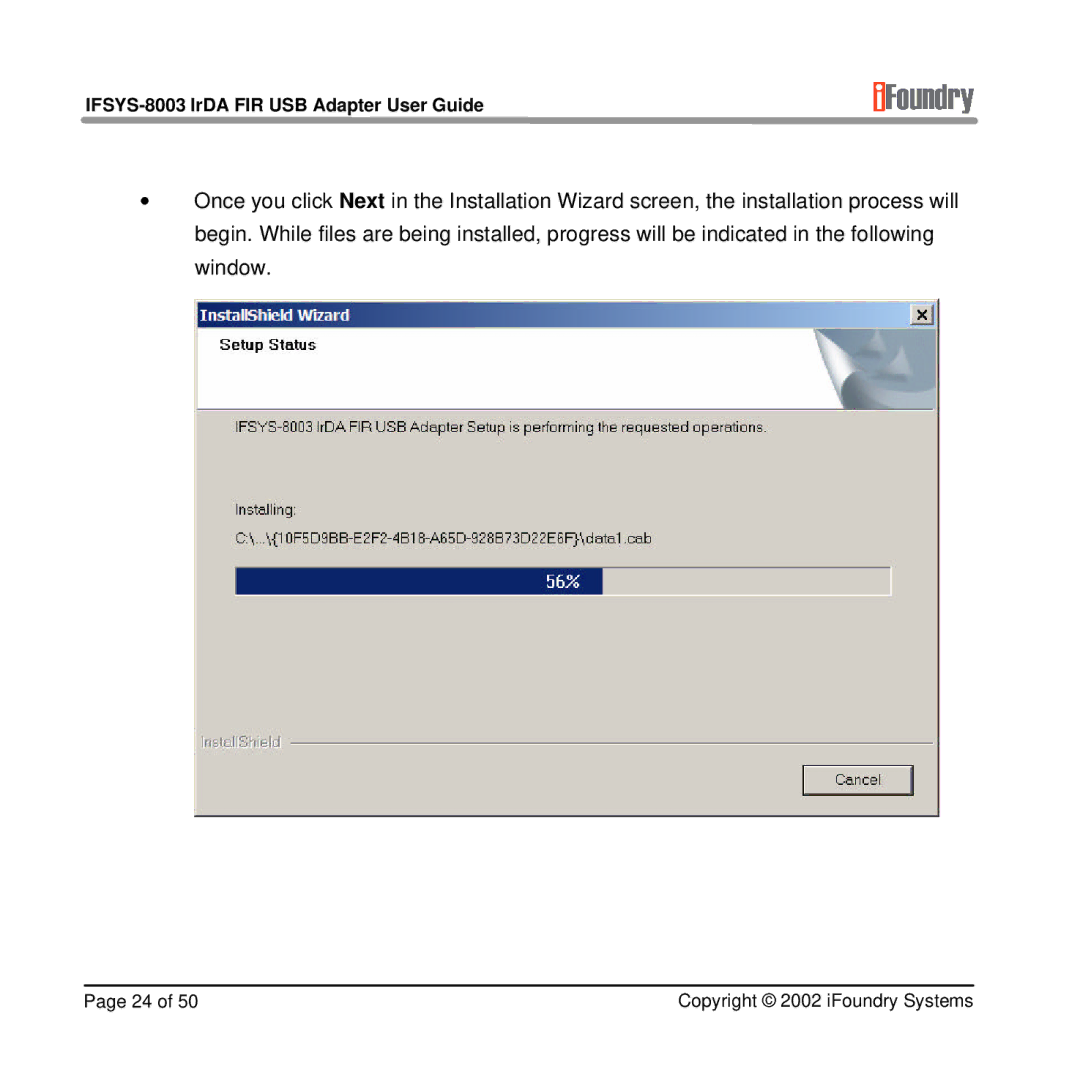 IFoundry Systems manual IFSYS-8003 IrDA FIR USB Adapter User Guide 