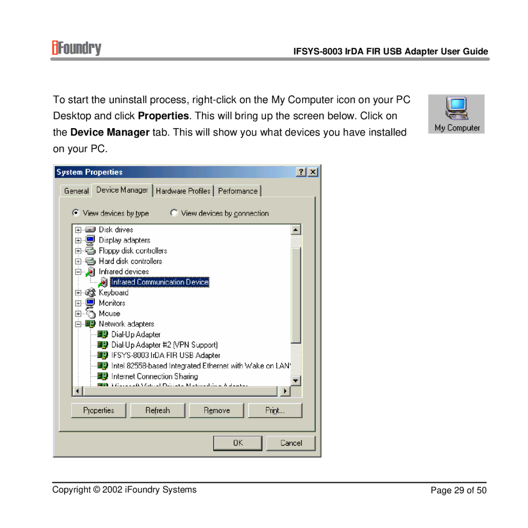 IFoundry Systems manual IFSYS-8003 IrDA FIR USB Adapter User Guide 