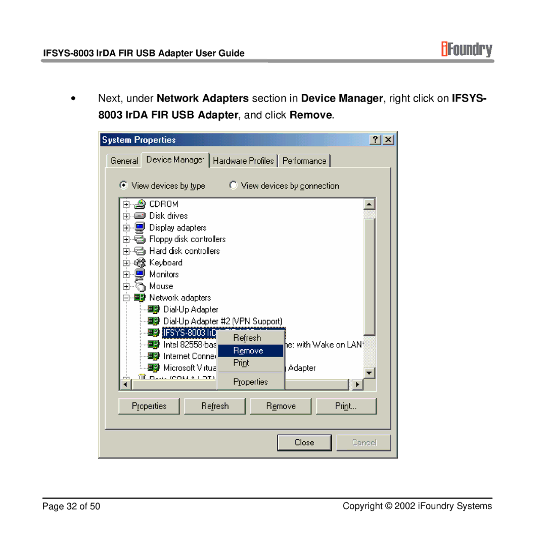 IFoundry Systems manual IFSYS-8003 IrDA FIR USB Adapter User Guide 