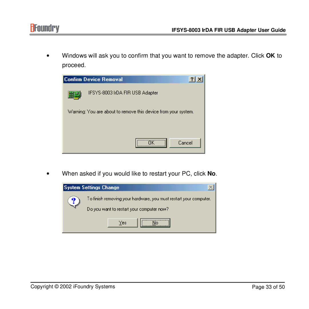 IFoundry Systems manual IFSYS-8003 IrDA FIR USB Adapter User Guide 