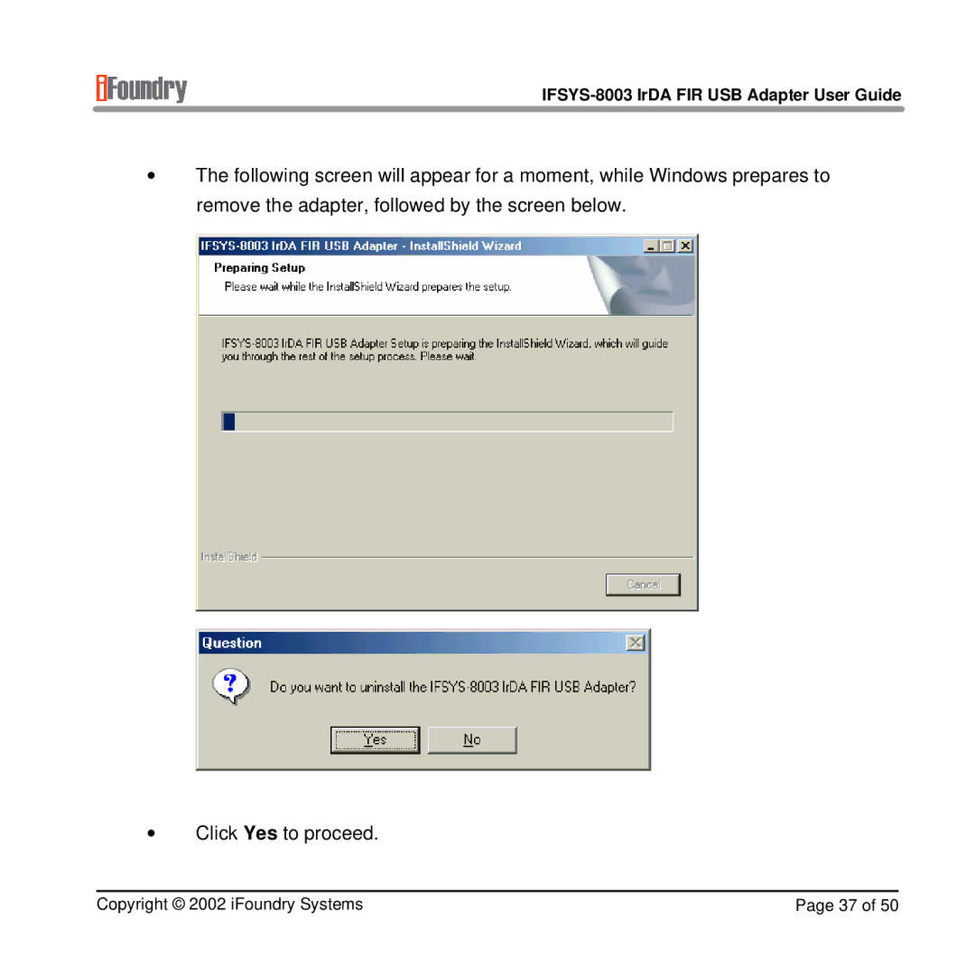 IFoundry Systems manual IFSYS-8003 IrDA FIR USB Adapter User Guide 