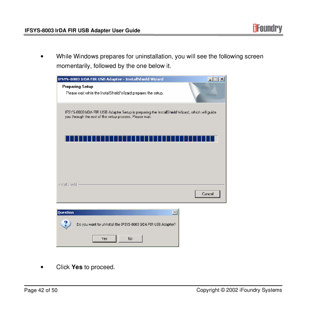 IFoundry Systems manual IFSYS-8003 IrDA FIR USB Adapter User Guide 