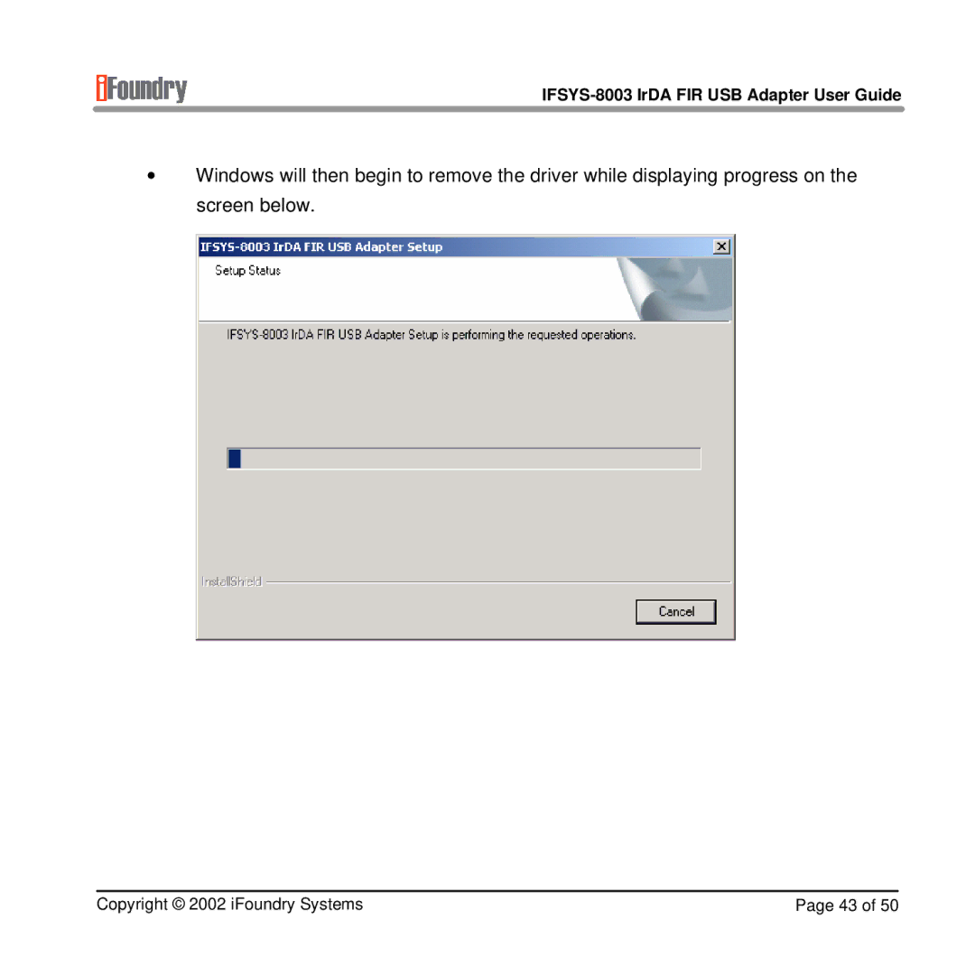 IFoundry Systems manual IFSYS-8003 IrDA FIR USB Adapter User Guide 