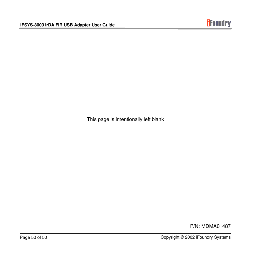 IFoundry Systems IFSYS-8003 manual This page is intentionally left blank MDMA01487 