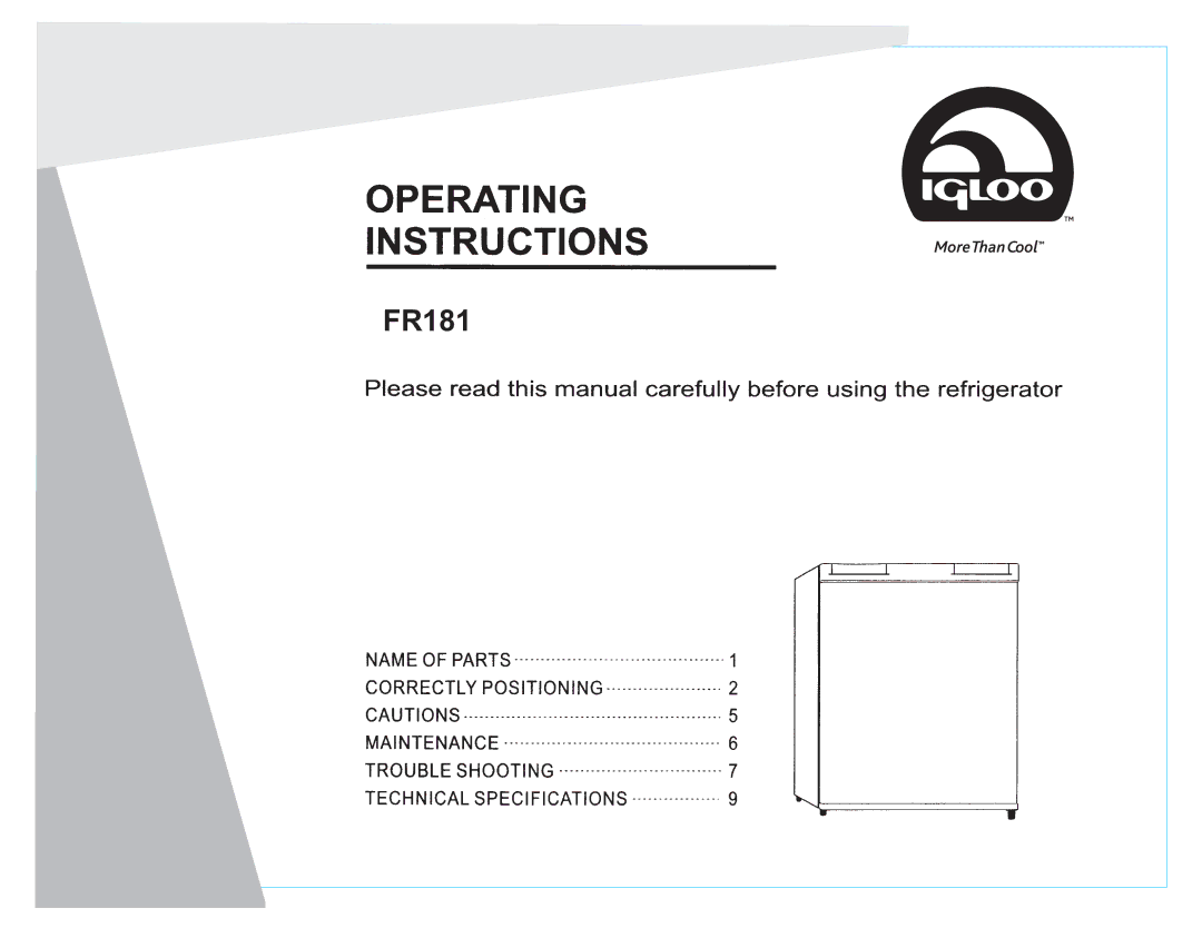 Igloo FR181 manual 