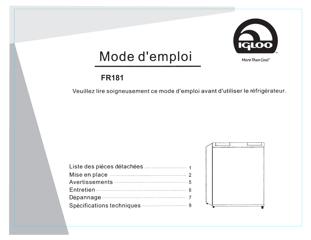 Igloo FR181 manual 