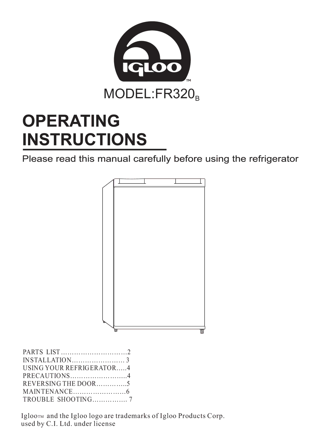 Igloo manual MODELFR320B 