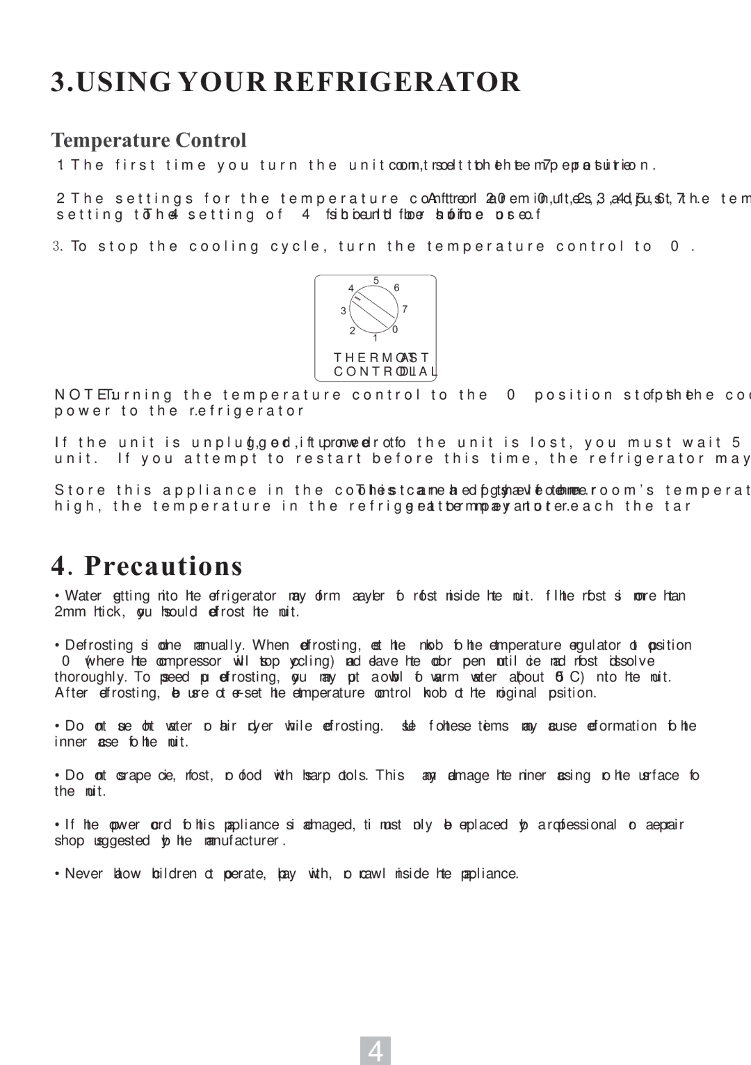 Igloo FR320B manual Using Your Refrigerator, Precautions 