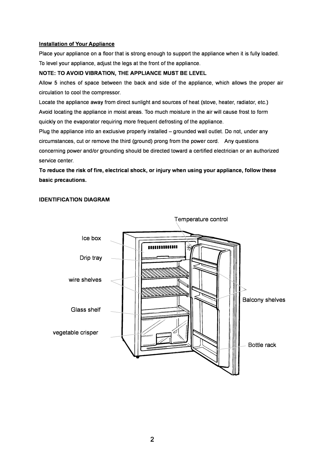 Igloo FR320UK Temperature control Ice box Drip tray, wire shelves Balcony shelves Glass shelf, Identification Diagram 
