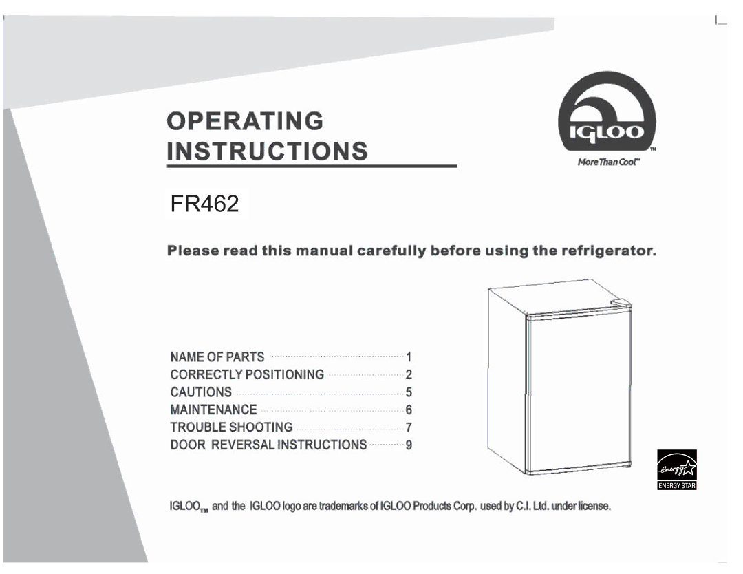 Igloo FR462 manual 