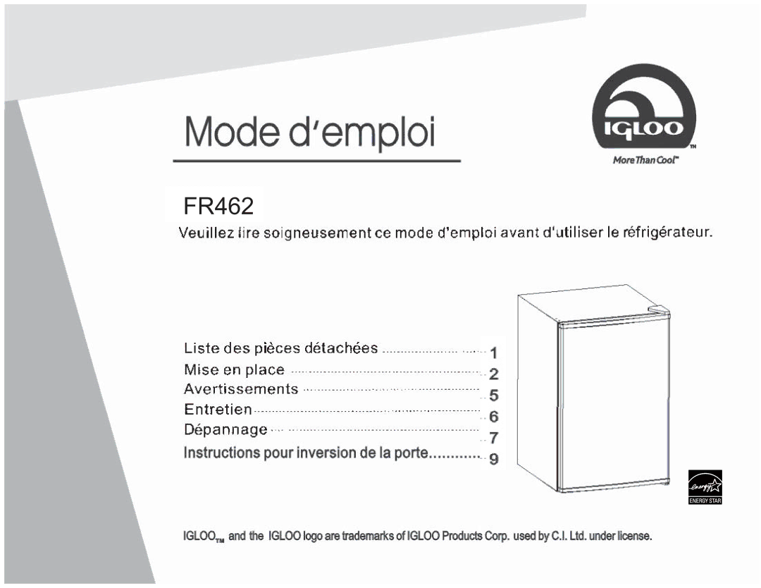 Igloo FR462 manual 