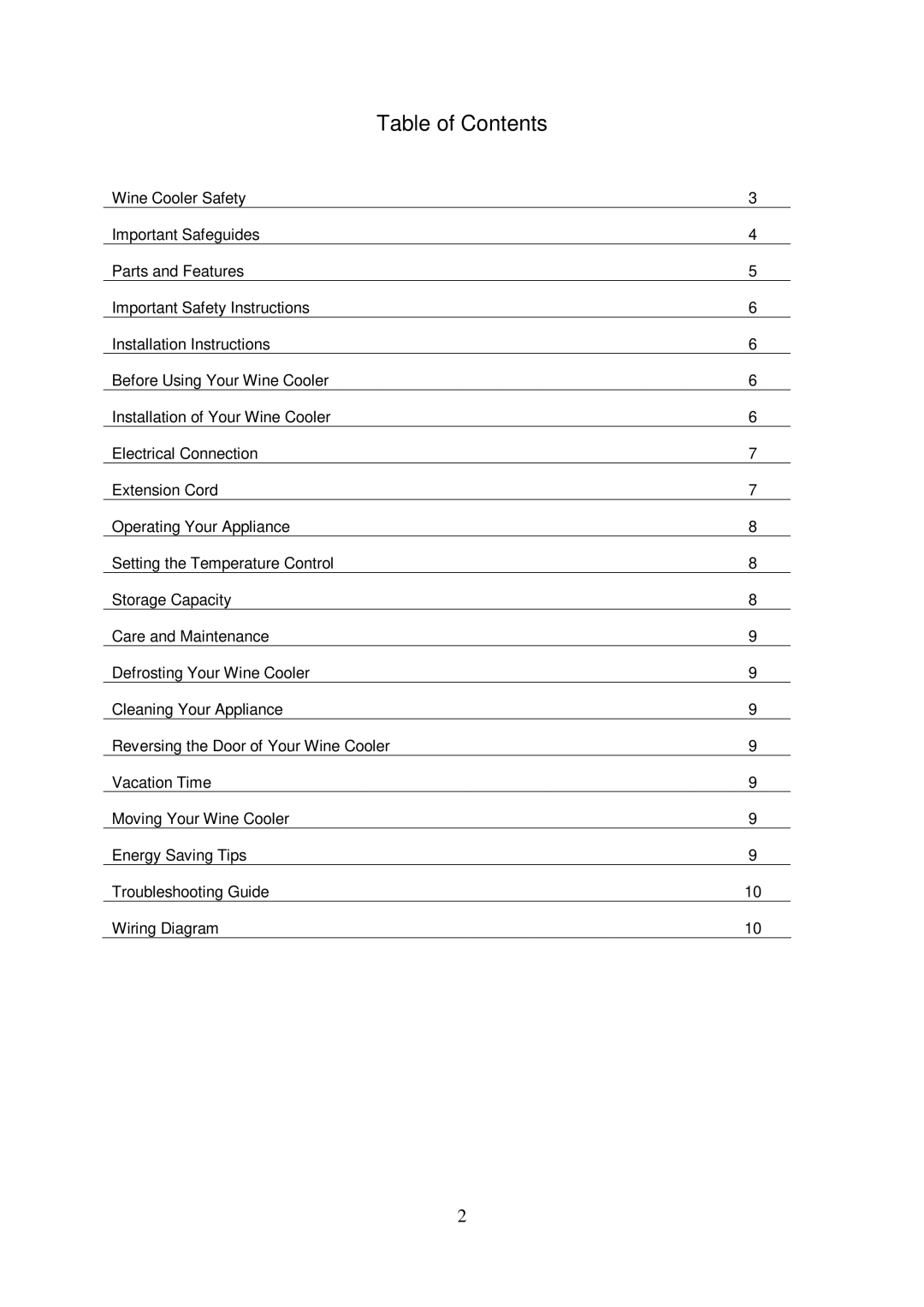 Igloo FRW152 instruction manual Table of Contents 