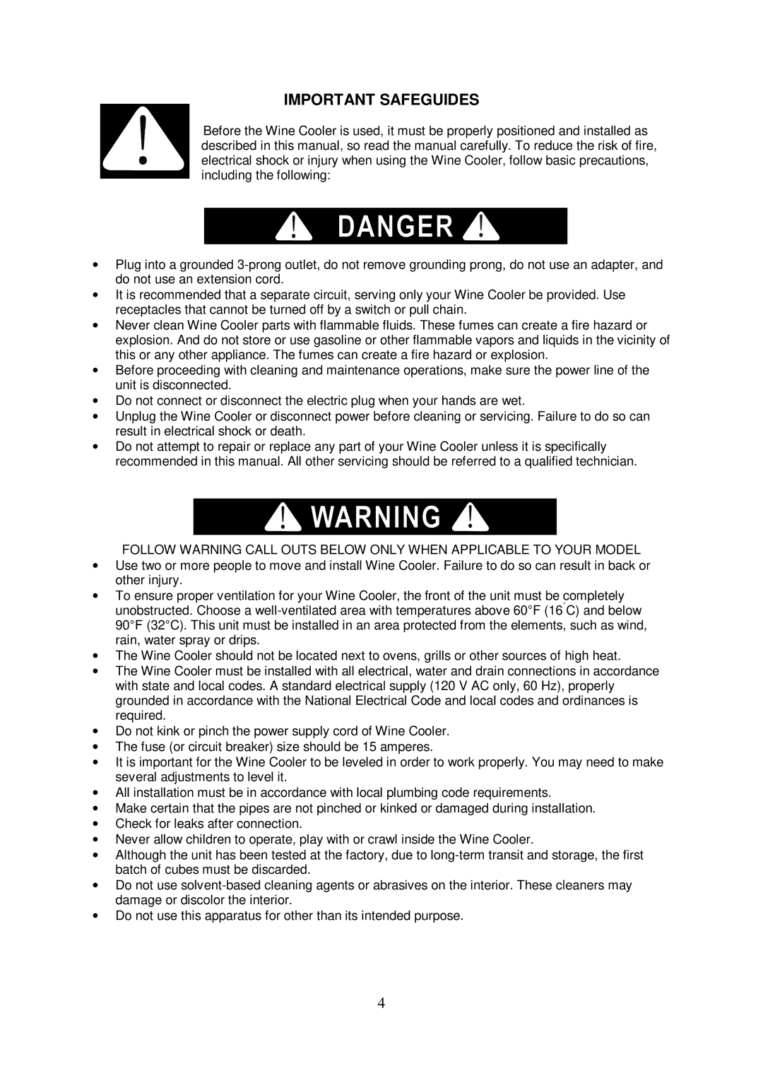 Igloo FRW152 instruction manual Important Safeguides 