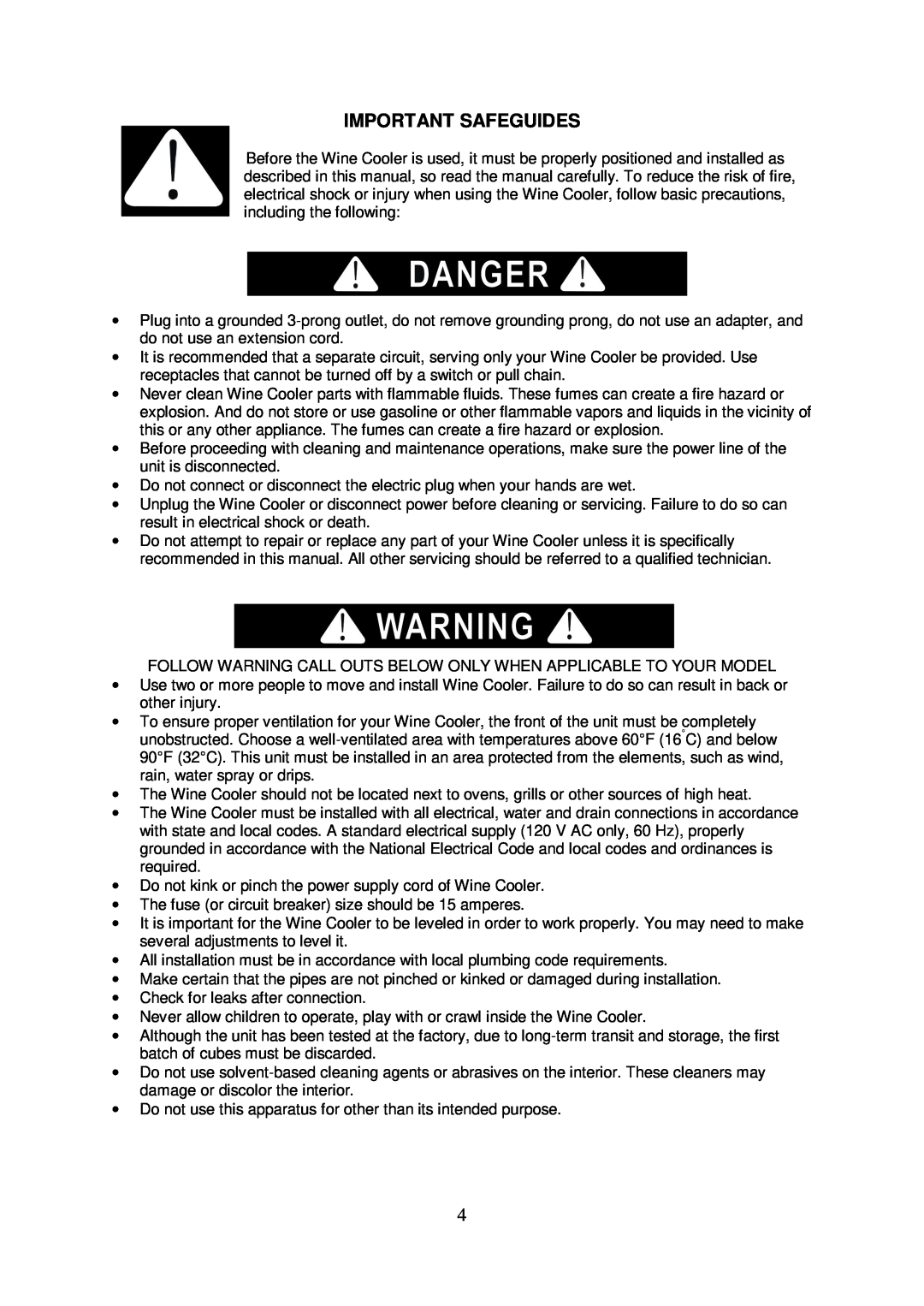 Igloo FRW152 instruction manual Important Safeguides 