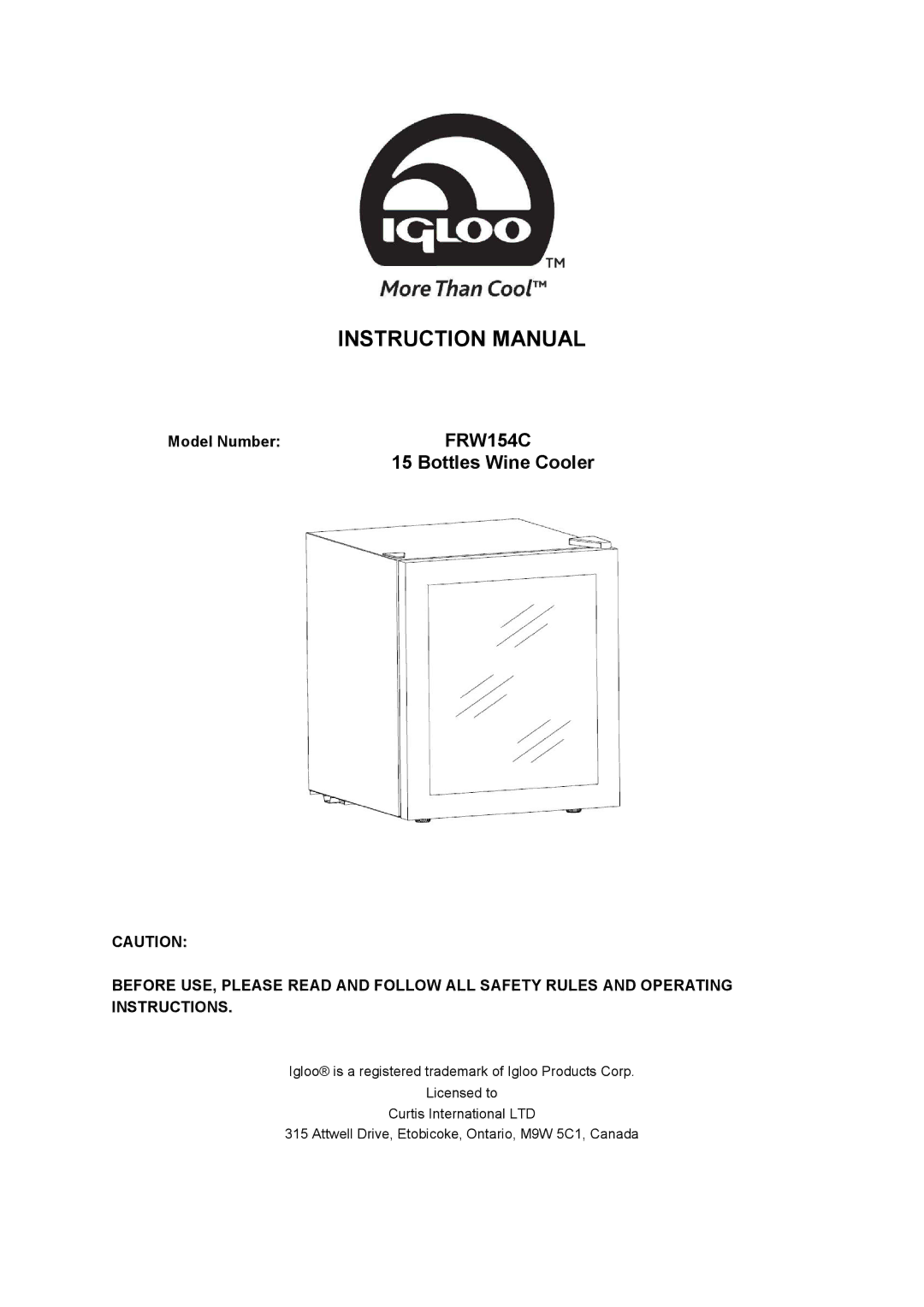 Igloo FRW154C instruction manual Model Number 