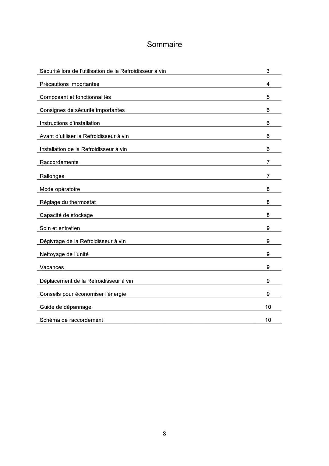 Igloo FRW154C instruction manual Sommaire 