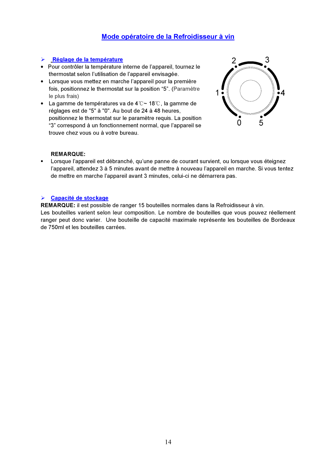 Igloo FRW154C instruction manual Réglage de la température, Capacité de stockage 