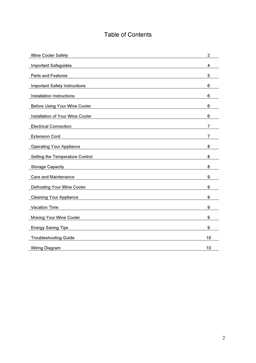 Igloo FRW154C instruction manual Table of Contents 