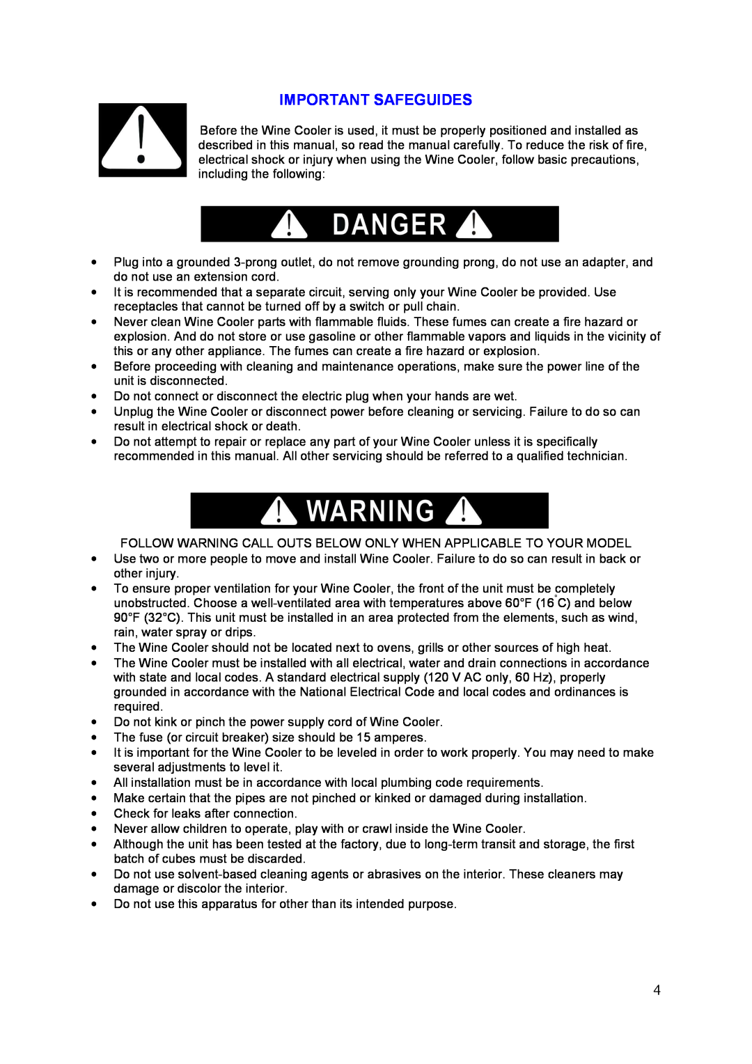 Igloo FRW154C instruction manual Important Safeguides 