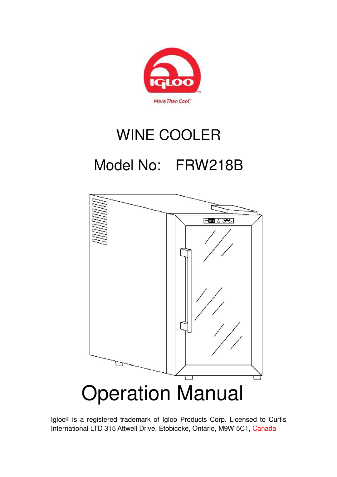 Igloo FRW218B operation manual Wine Cooler 