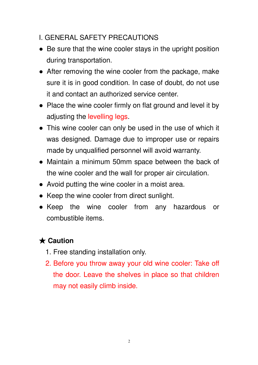 Igloo FRW218B operation manual General Safety Precautions 