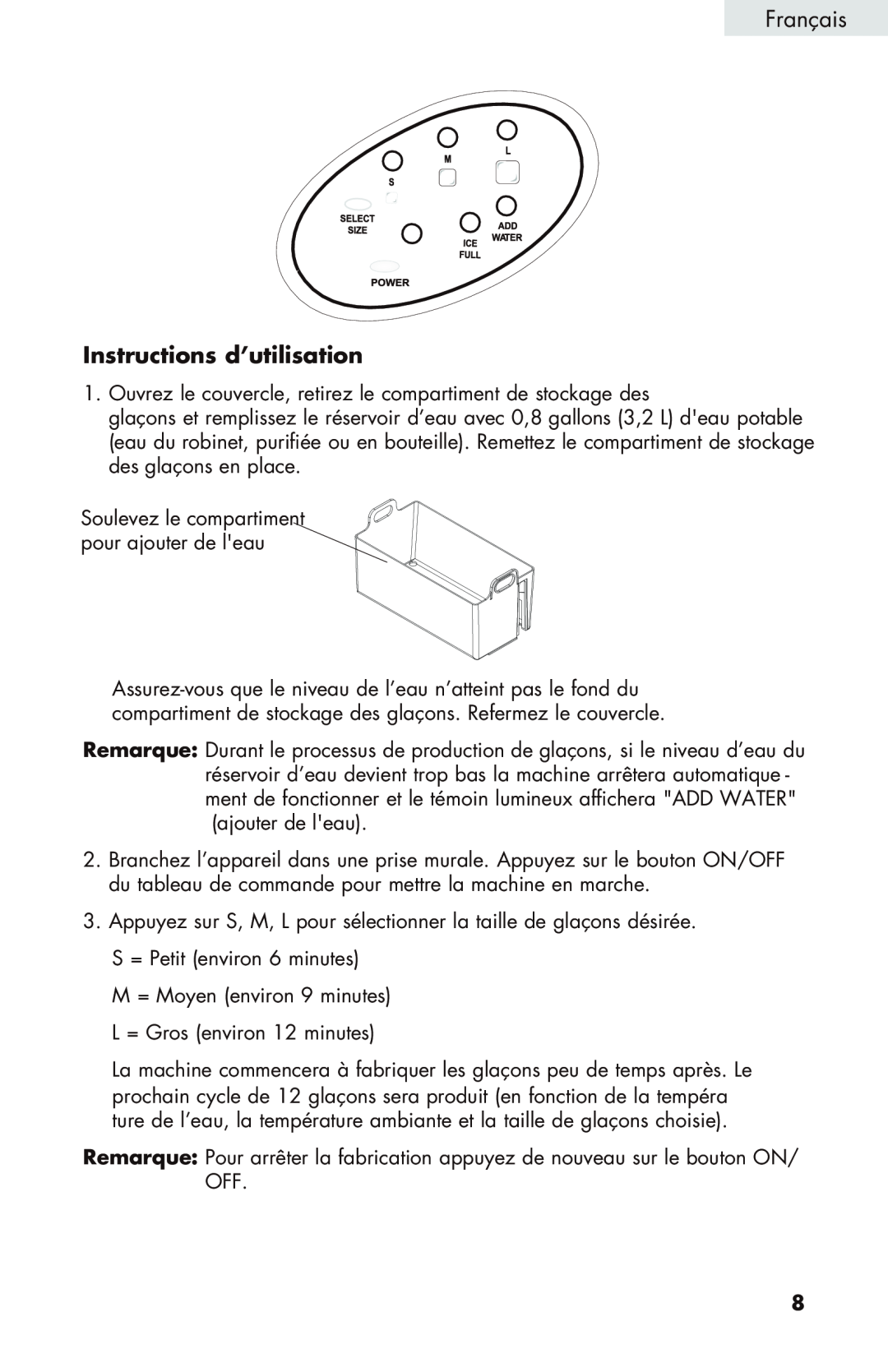 Igloo ICE102-WHITE manual Instructions d’utilisation 