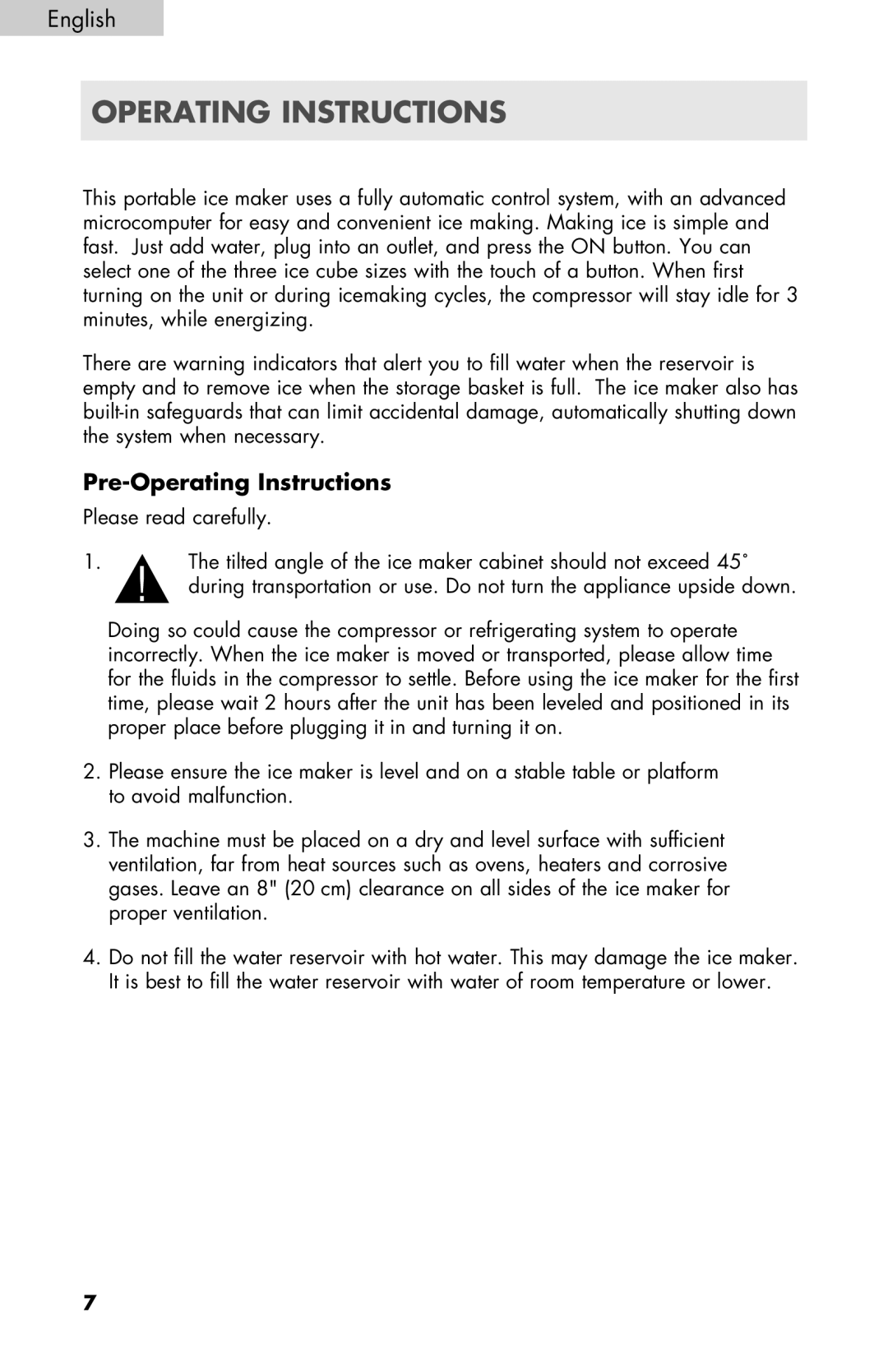 Igloo ICE102-WHITE manual Pre-Operating Instructions 