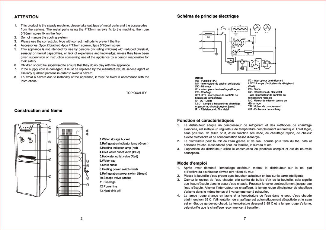 Igloo MWC496B owner manual Schéma de principe électrique, Construction and Name, Fonction et caractéristiques, Mode demploi 