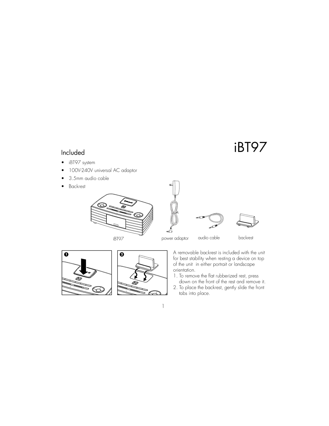 iHome 97 instruction manual Included, Unit Either portrait or landscape, Tabs into place 