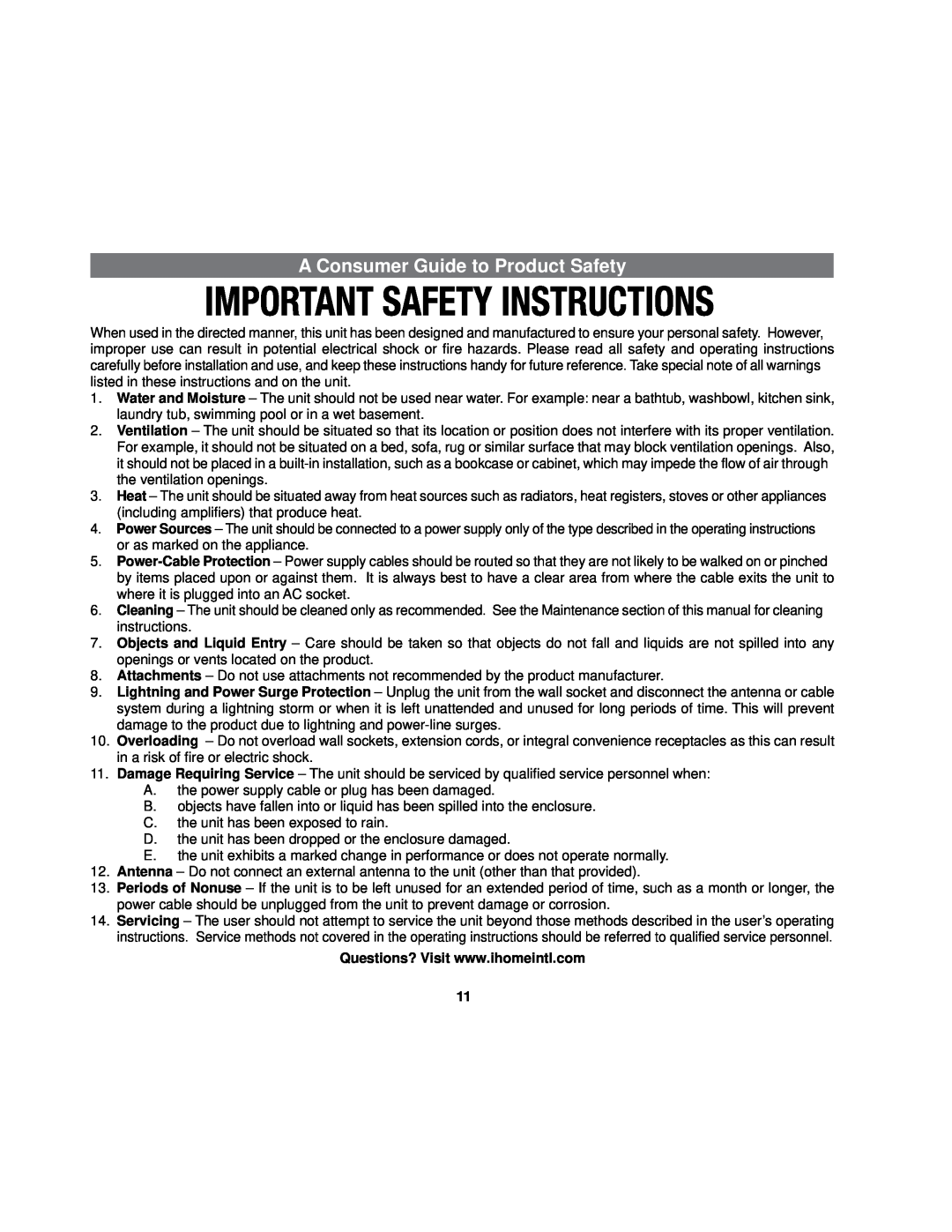 iHome iA100 manual A Consumer Guide to Product Safety 