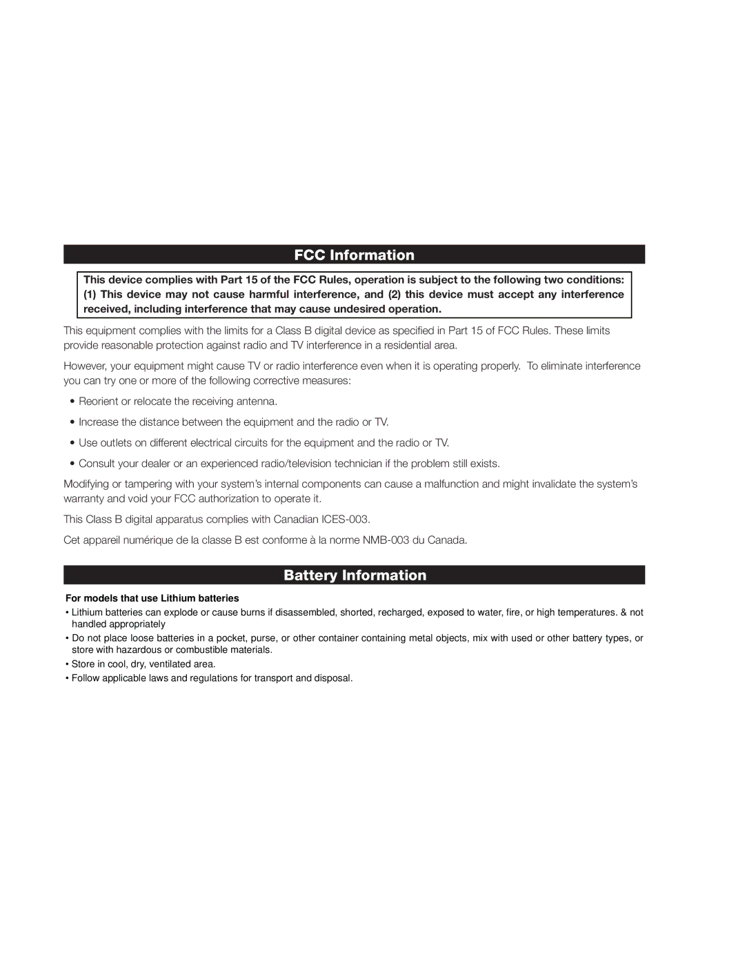 iHome iA17 instruction manual FCC Information, Battery Information 