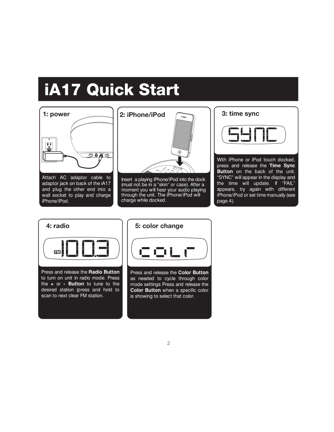 iHome iA17 instruction manual IA17 Quick Start 